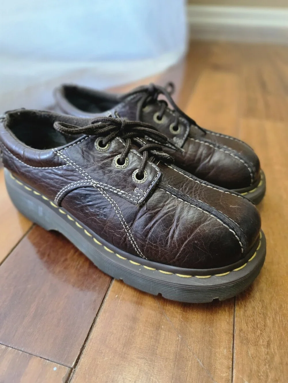 Dr Martens 12283 Daisy Brown Leather Chunky Platform Oxford Shoes Womens 7 Y2K